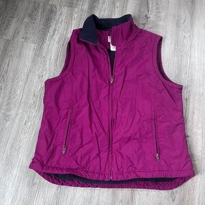 LL Bean Vest Womens Large Purple Fleece Lined Full Zip Pockets Windbreaker